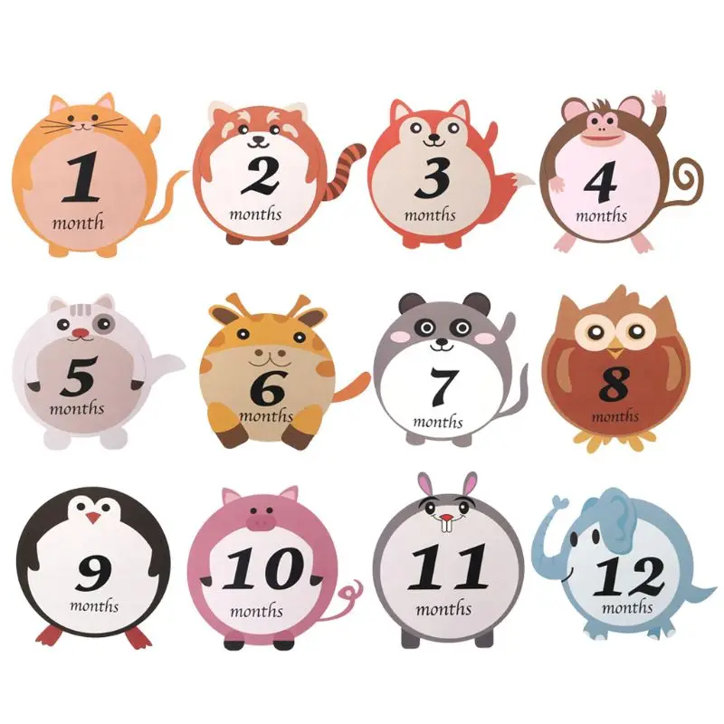 

12 Pcs/Set Month Sticker Baby Pregnant Monthly Photography Cute Animal Stickers