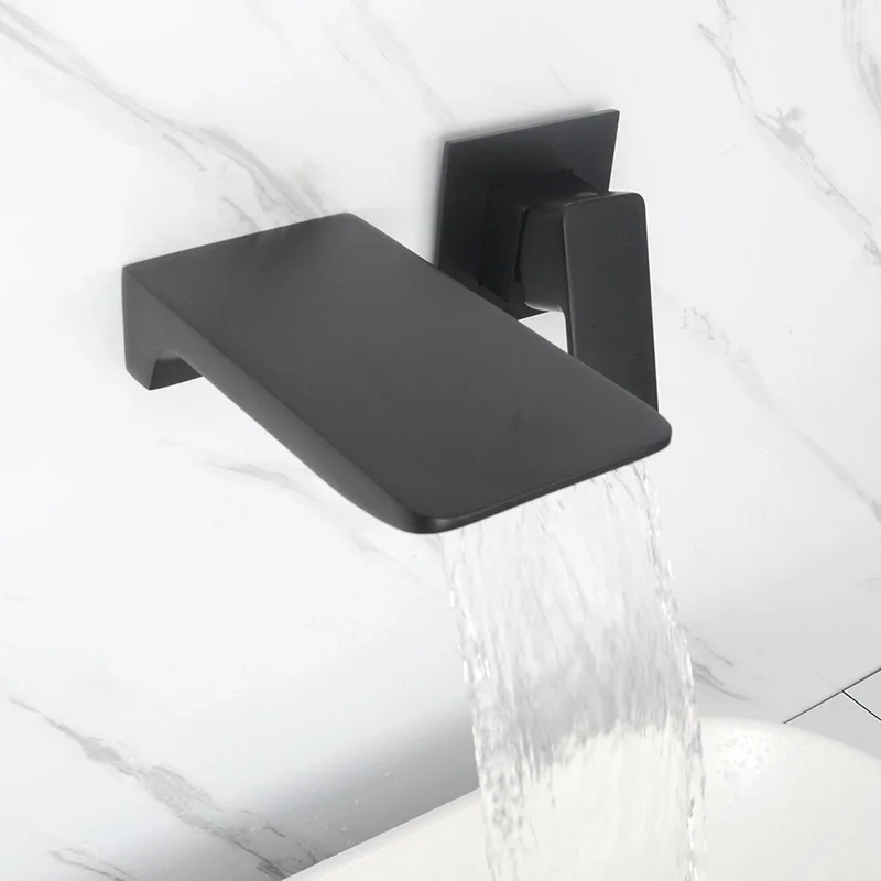 Wall Mounted Waterfall Bathroom Faucet Sold Brass Luxury Polish Gold Basin Water Faucet Hot & Cold Black & Rose & Brushed Gold
