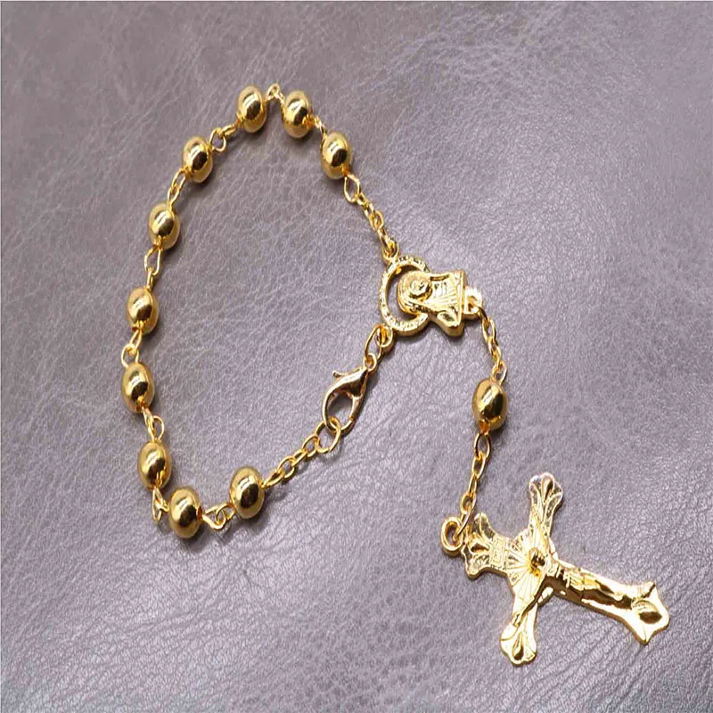 48 шт./качественный золотой крест браслет четки Золотой Крест Браслет, Христос Иисус крест благословенный четки браслет