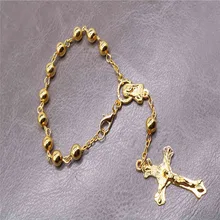 48 шт./качественный золотой крест браслет четки Золотой Крест Браслет, Христос Иисус крест благословенный четки браслет