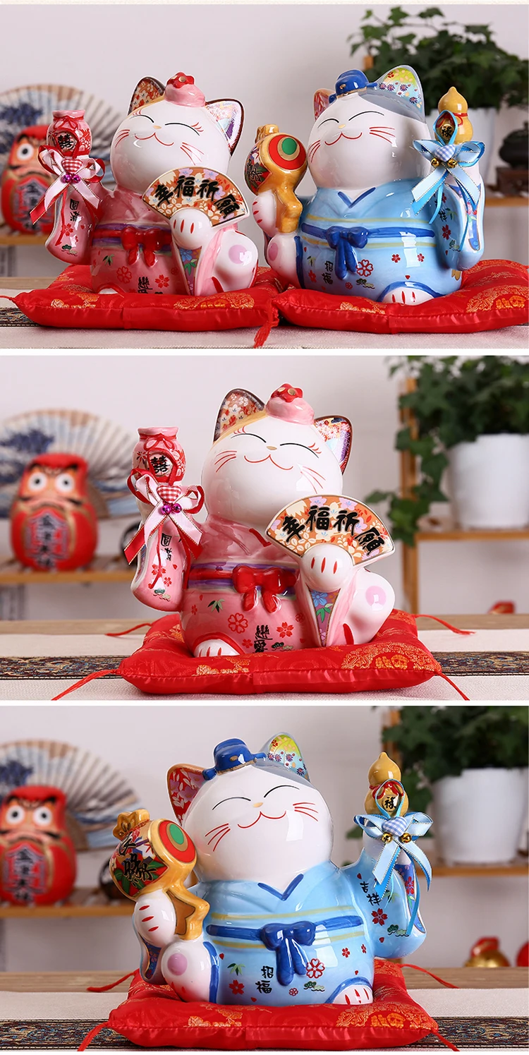 8 дюймов керамика Maneki Neko орнамент Lucky Cat Копилка японская пара Фортуна кошка фэн шуй свадебный подарок центральный