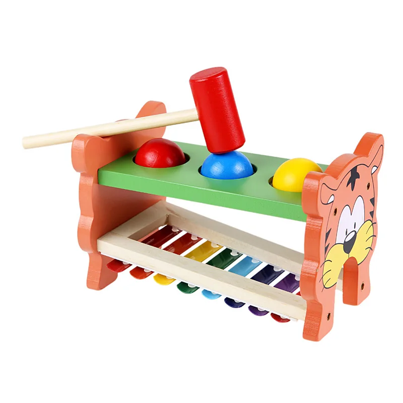 

2 in 1 Wooden Xylophone Playing Hamster Toy Double Side Three Balls Hammering Game Musical Piano Knocking Baby Educational Toy
