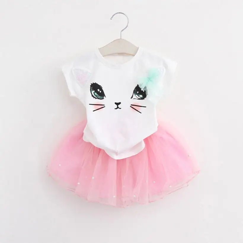 3 цвета, летняя модная детская одежда для девочек, платье-рубашка с принтом котенка, комплект одежды, платье для девочек, восхитительное платье, July24