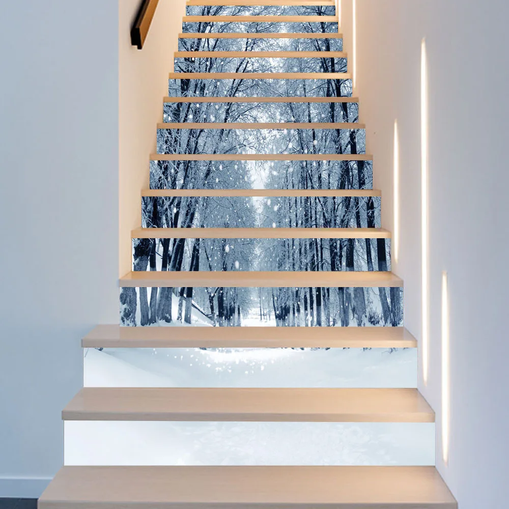 

6pcs/13pcs Christmas Snow Scenery Stair Stickers For Living Room Corridor Vinyl Waterproof Self Adhesive Staircase Decoration