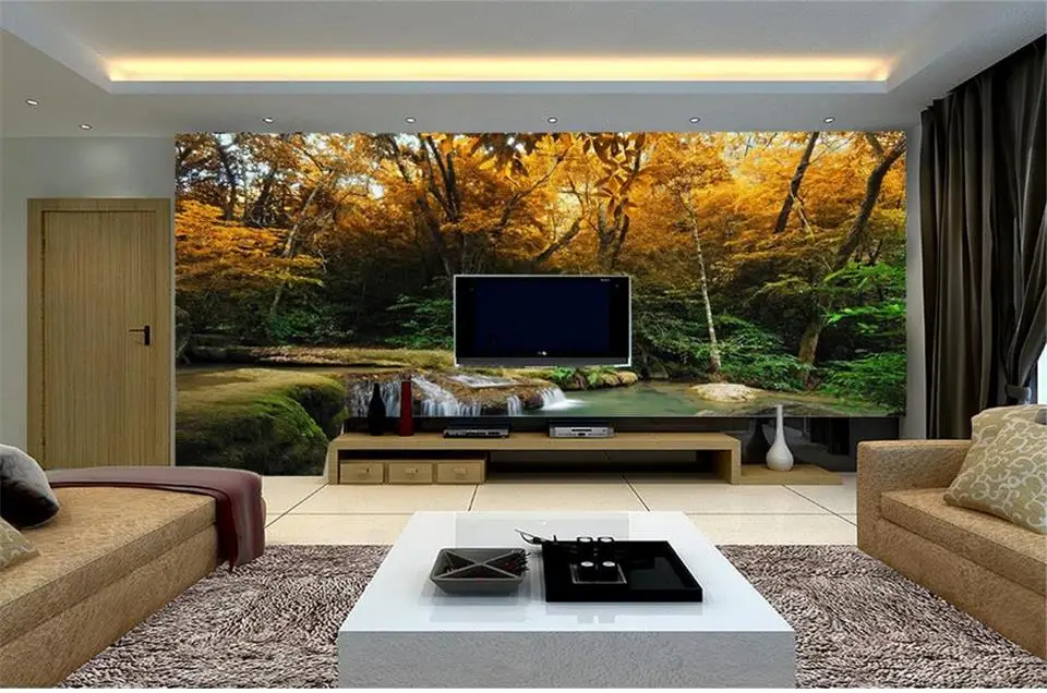 Фотообои на заказ 3d фото обои Гостиная лес крик пейзаж HD картина Диван ТВ фон