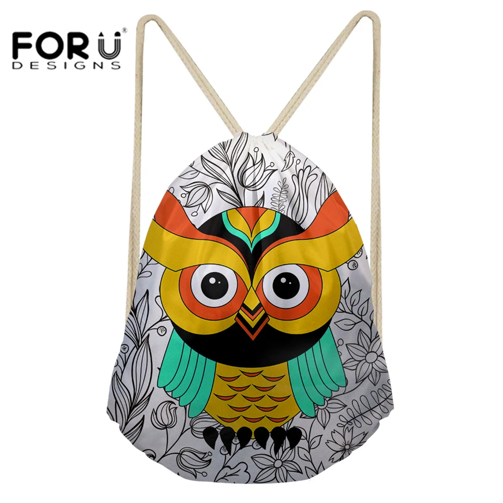 FORUDESIGNS Drawstring Pouch Bag Sport Gym Sack Cute Cartoon Printing