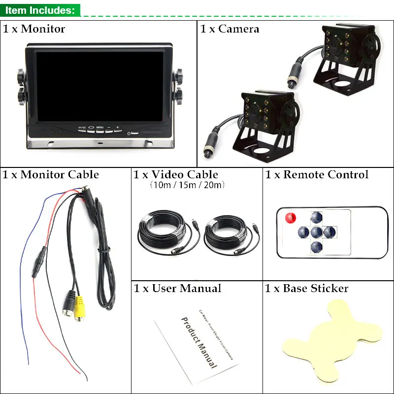 4Pin автомобиля парковочная камера заднего вида Комплект для автобуса грузовик RV 7 дюймов ЖК-дисплей монитор+ 2* Реверсивный Камера 18 ИК-светодиодов Ночное видение Водонепроницаемый