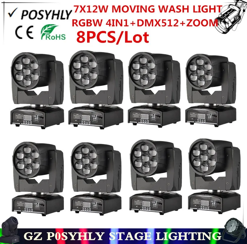 8 шт./7X12 Вт zoom движущийся омывающий свет RGBW 4in1dmx512 луч света движущийся головной свет профессиональное dj оборудование