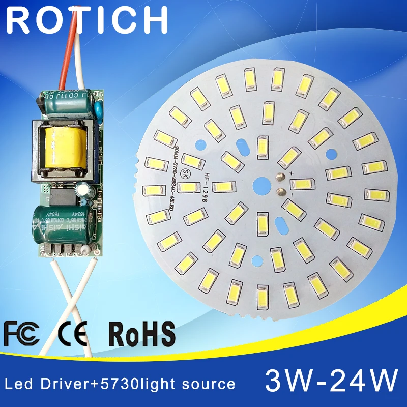 3W 7W 12W 18W 24W 36W 5730 SMD Light Board Led Lamp Panel For Ceiling + AC 100-265V LED power supply driver