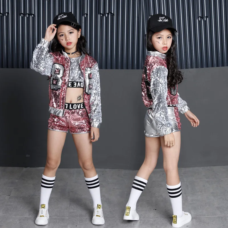Детский костюм для выступлений одежда для уличных танцев в стиле джаз для девочек модная детская одежда с пайетками в стиле хип-хоп для девочек