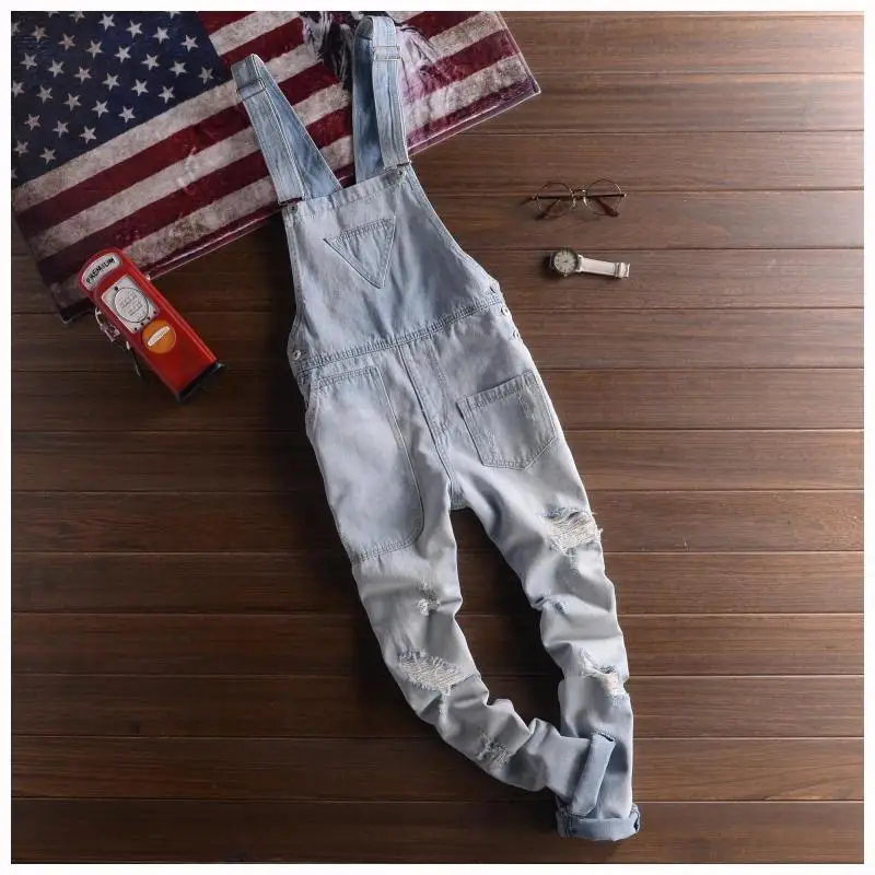 New Fashion Ripped Mens Denim Overalls Jeans Men's Clothing Casual Distrressed Jumpsuit Pants For Man Hommes | Мужская одежда
