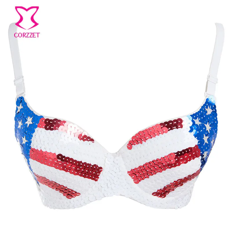 American Flag Bra Top Sequined Bras For Women Burlesque Club Brassiere