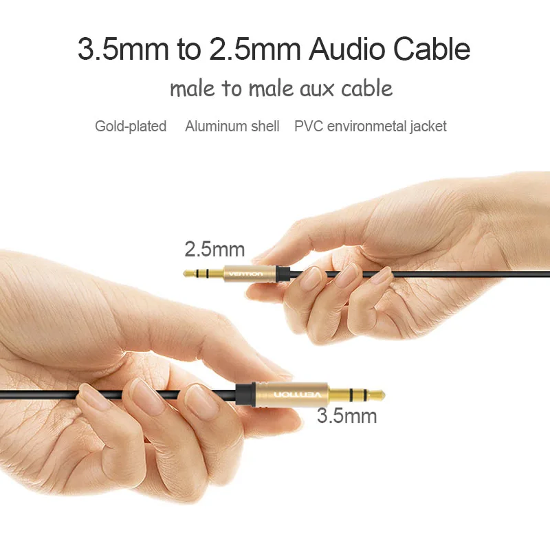 Vention Aux Cable 2.5mm to 3.5mm Audio cable Jack 3.5 to 2.5 male Aux Cable For Car SmartPhone Speaker Headphone Moible Phone Vention Aux Cable 2.5mm to 3.5mm Audio cable Jack 3.5 to 2.5 male Aux Cable For Car SmartPhone Speaker Headphone Moible Phone