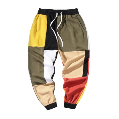 2019 Mens Streetwear Casual Joggers Pants Patchwork Color Harem Pants Men Male Fashions Cotton Sweatpants Spodnie Meskie  Loose