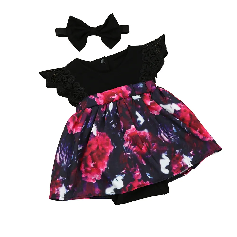 

Newborn Infant Baby Girl Floral Bodysuit Princess Dress+Headband Sister Outfit Set Lace Floral Sleeveless Baby Girl Bodysuits