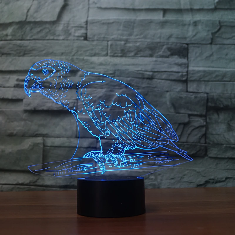 7 цветов Изменение 3D светодиодный попугай Форма Ночная настольные лампы детская прикроватной тумбочке птица сна освещения комнаты Decor