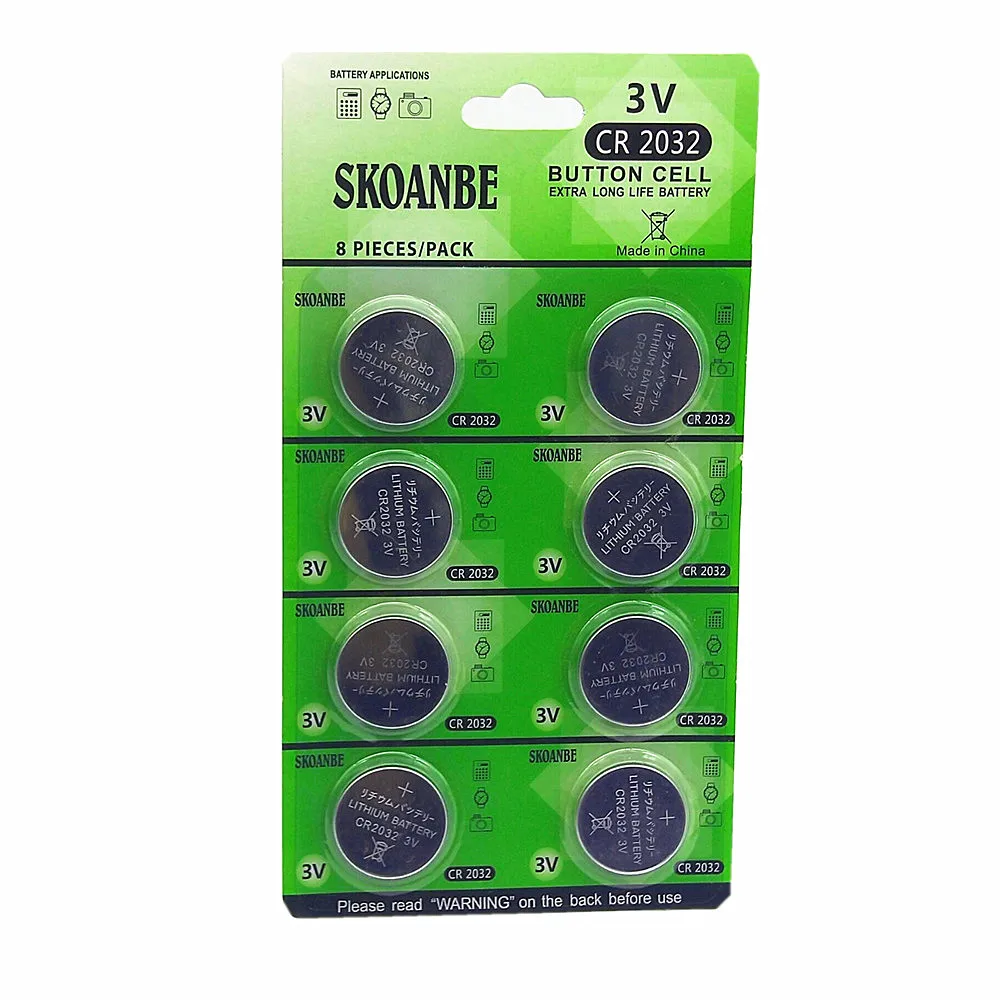 

8PCS/Card NEW GREEN CR2032 DL2032 CR 2032 KCR2032 5004LC ECR2032 Button Cell 3V lithium coin batteries For Watch Coin Battery