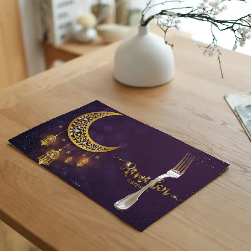 Eid Mubarak Ramadan Салфетка льняная 42*32 см принт кафе креативные подложки под столовые приборы мусульманское домашнее украшение кухонного стола скатерть