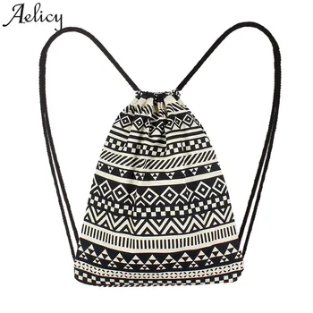 

Aelicy Fashion Women Canvas Ethnic Wind Pocket Backpack Printing Travel Softback Women Drawstring Bag Backpacks Girls