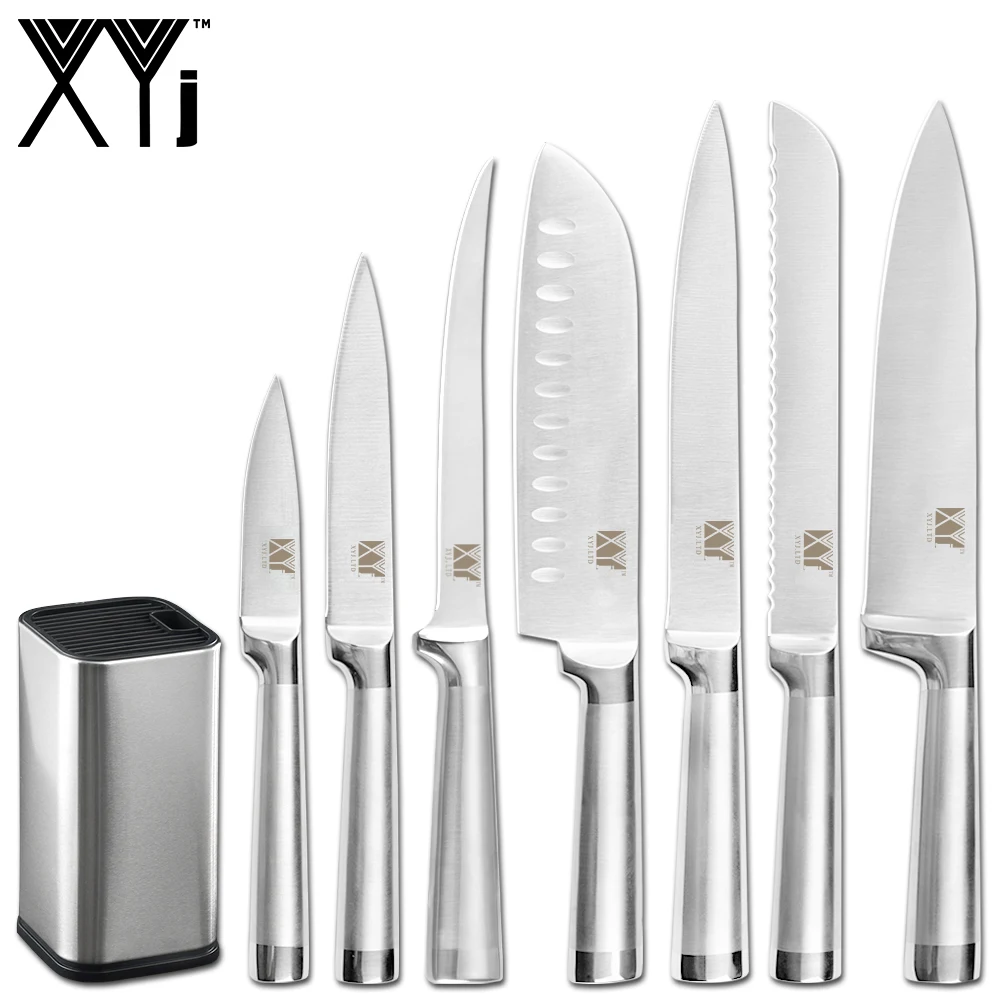 

XYj Kitchen 8pcs Stainless Steel Knives Set 8 inch Knife Stand Boning Santoku Knives Fish Sushi Japanese Style Cooking Tools