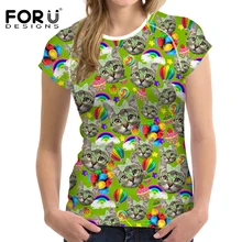 Forudesigns/Высокое качество Лето Хлопок tumblr футболка Для женщин 3D принт Повседневное короткий рукав Harajuku милый кот футболка женская футболка