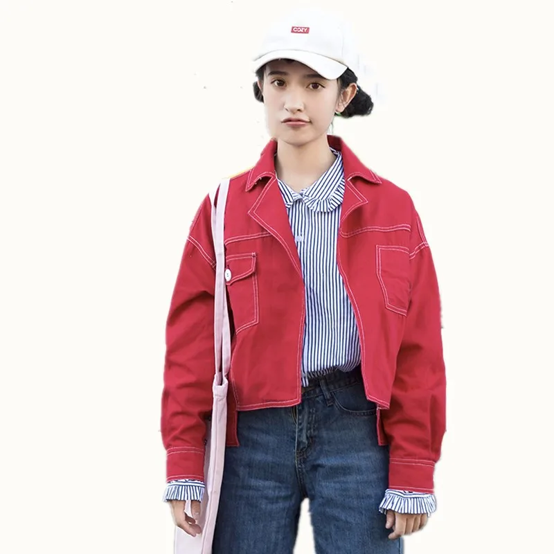 Autumn Women Denim Jacket 2018 New Loose Cowboy Wild Jacket Suit Collar Pocket Decoration Long Sleeve Short Denim Jackets Z126