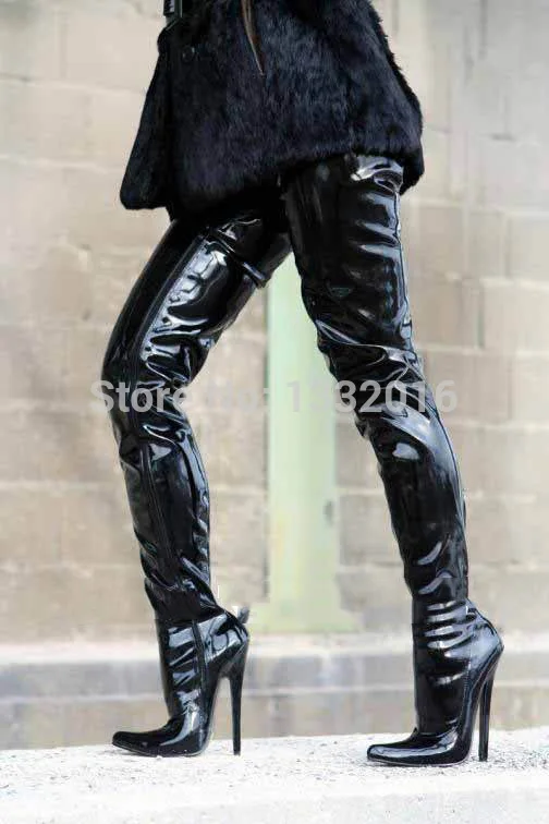 New Summer femmes 18 CM talons hauts 7 \u0026quot;haute,talons Noir Brillant femmes en