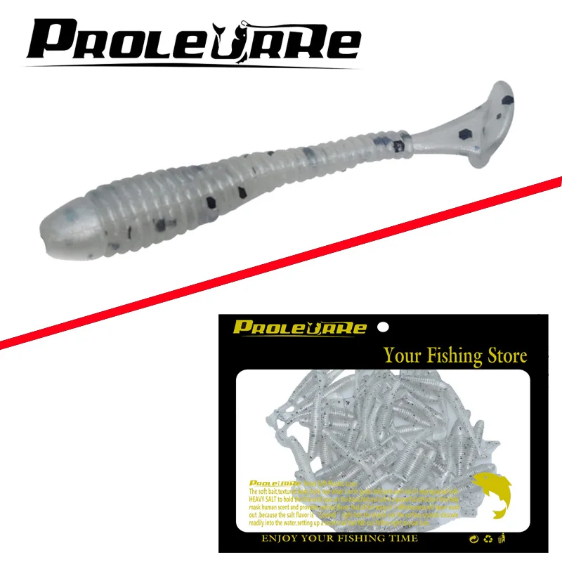

Proleurre 50Pcs 5CM T Tail Grub Soft Baits Artificial 0.7g Lures Mix Crank Hook Fishing Catch Panfish Crappie Bream Trout Baits