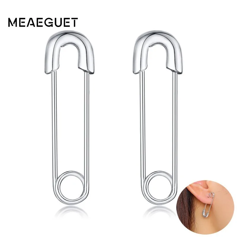 

Solid Silver Medium Safety Women's Pin Earring Stainless Steel Charm Femal Girls Graduation Gift