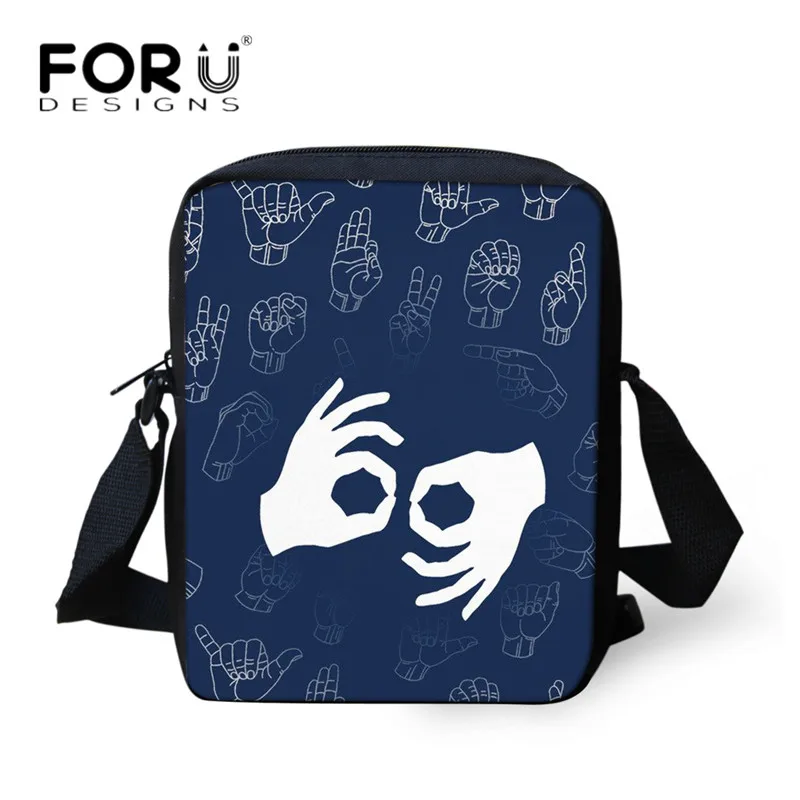 FORUDESIGNS/Детские сумки через плечо с принтом переводчика ASL, синяя мини-сумка-мессенджер для женщин, маленькие сумки, повседневные сумки для