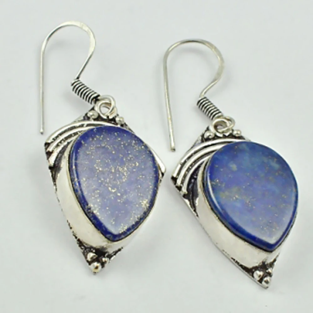 

Lapis Lazuli Earrings Silver Overlay over Copper, Total Length 45mm , E2837