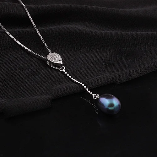 [MeiBaPJ] 9-10 мм большой размер жемчужное ожерелье элегантное серебряная капля воды 925 пробы кулон ожерелье для женщин 4 цвета с подарочной коробкой - Цвет камня: black pearls