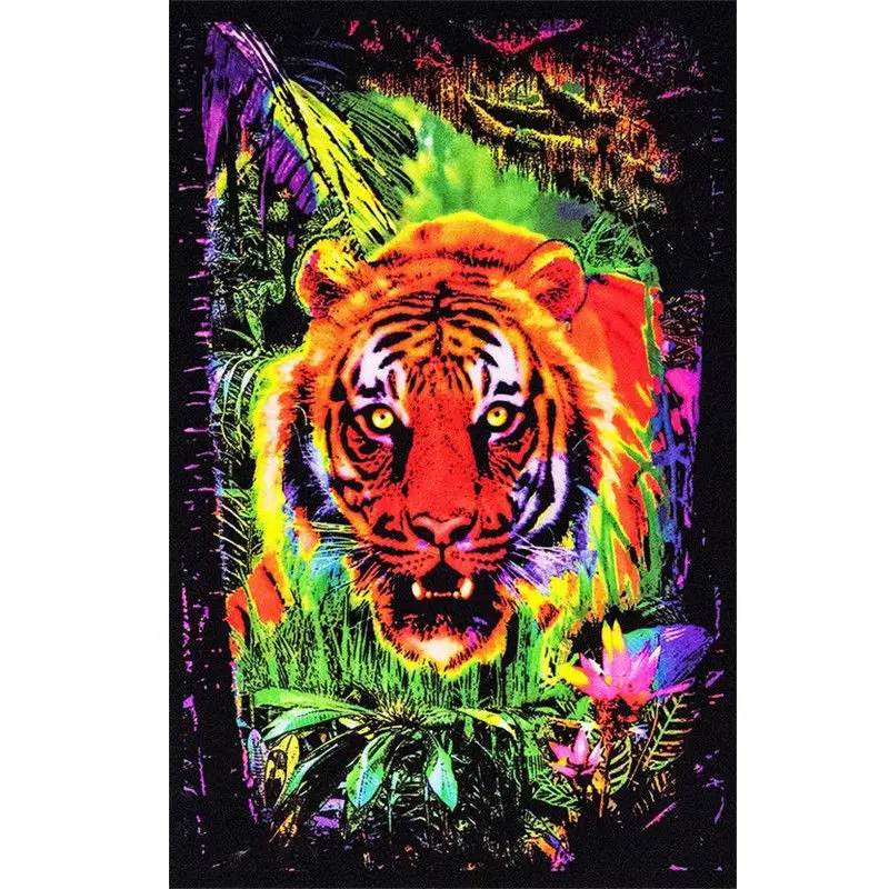 0775B Opticz Jungle Tiger Blacklight Reactive-Wall Sticker Silk Poster Light Canvas Decoration