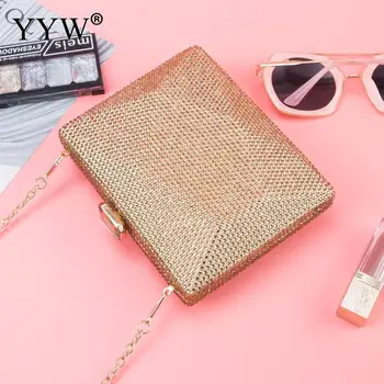 

Gold Women Clutch Bag Lacquer Finish Rhinestone Evening Party Handbag Purse Wedding Clutches Square Crystal Rhinestone Sac 2019