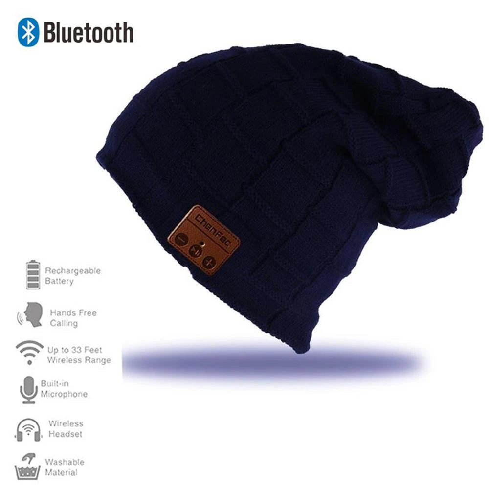 Популярная модная Bluetooth музыкальная шапка, теплая мягкая зимняя спортивная шапка, беспроводная Bluetooth гарнитура, наушники, умная шапка с динамиком и микрофоном - Цвет: big-grid-blue