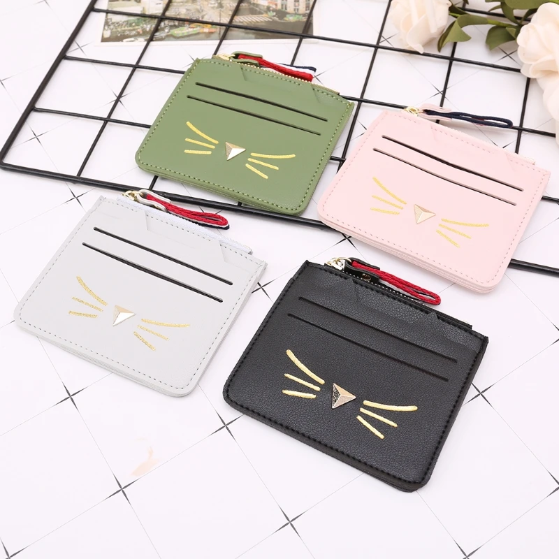 

THINKTHENDO Women Lovely Cat Coin Purse Small ID Credit Card Wallet Holder Slim Pocket Case