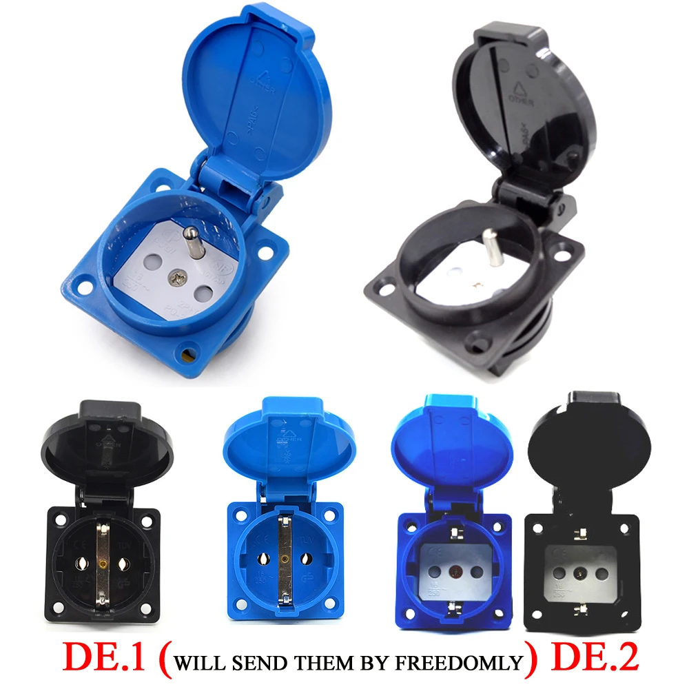 1pc Waterproof Dustproof Industrial Safety Power Outlet - Black Blue, 16A Type E/F