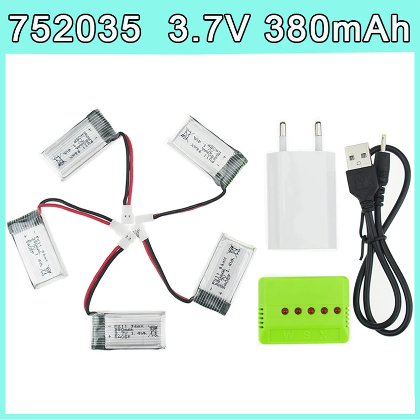5 шт 3 7 V 380 mAh LiPo Батарея с X5 устройство ЕС plug комплект для Hubsan X4 H107 H107L H107D JD385 JD388