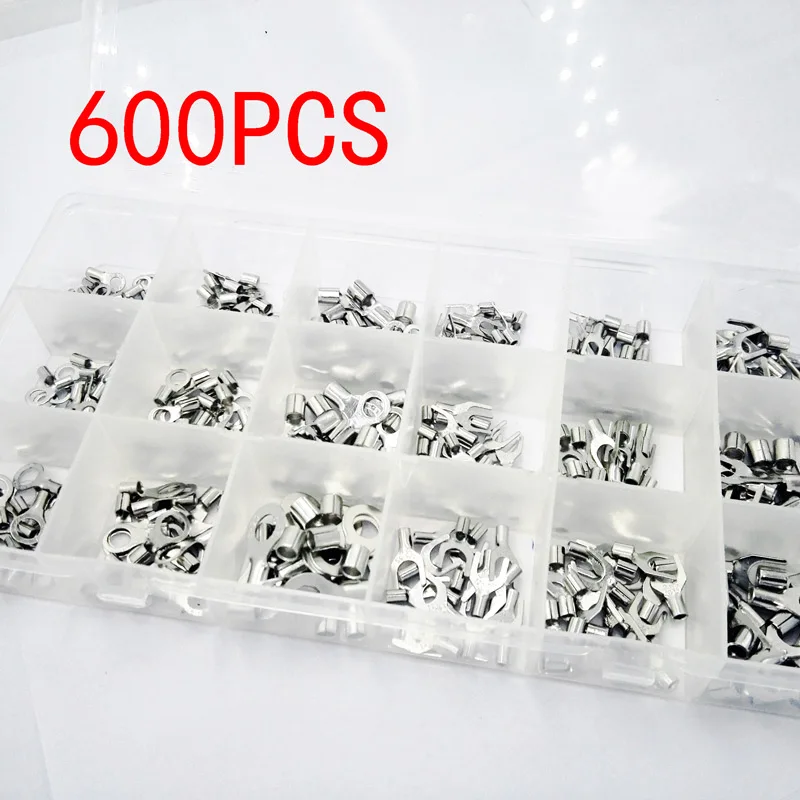 Kopen FreeShipping 600 stks set 18 soort Koude naakt terminal Ring Vork U type Terminals Assortiment Kit Kabel Draad Connector Cri
