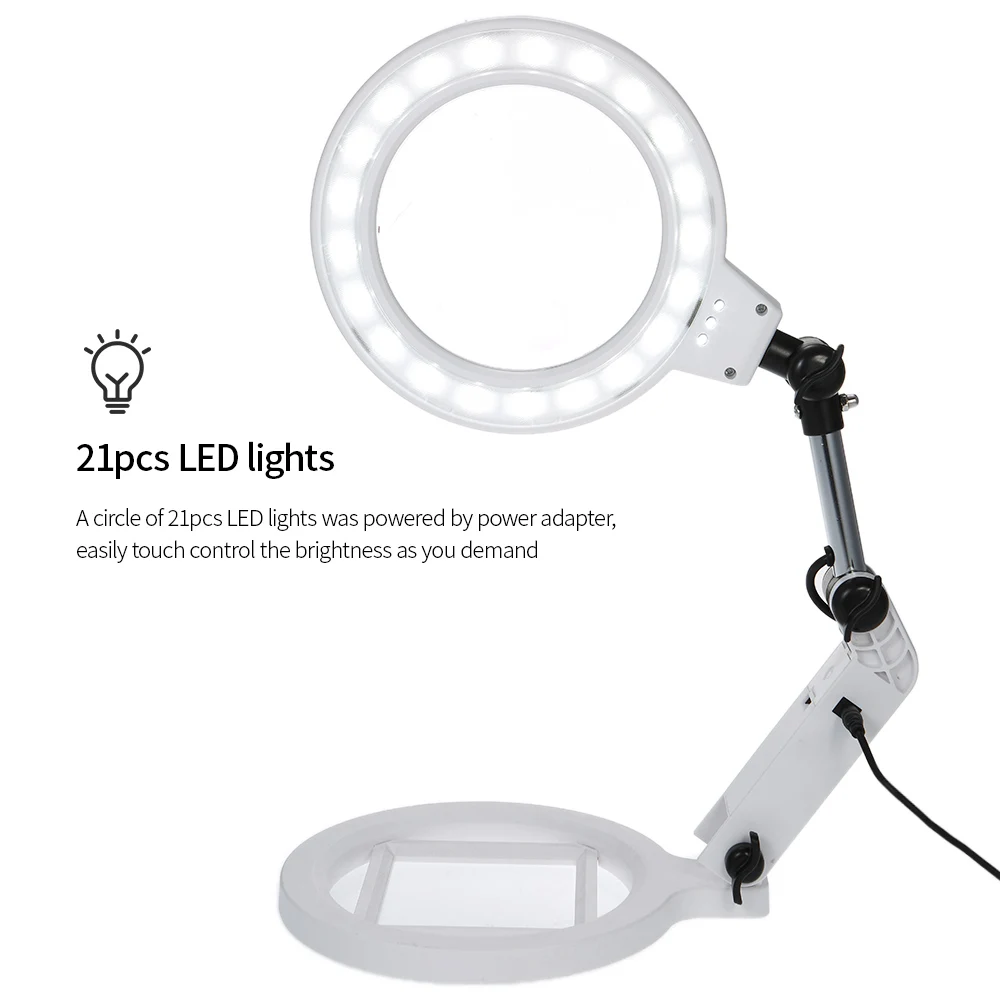 

Handheld Portable Foldable Lamp Illuminated Magnifier 1.5X 5X Magnifying Table 24 LED Lights Loupe Magnifier Screen
