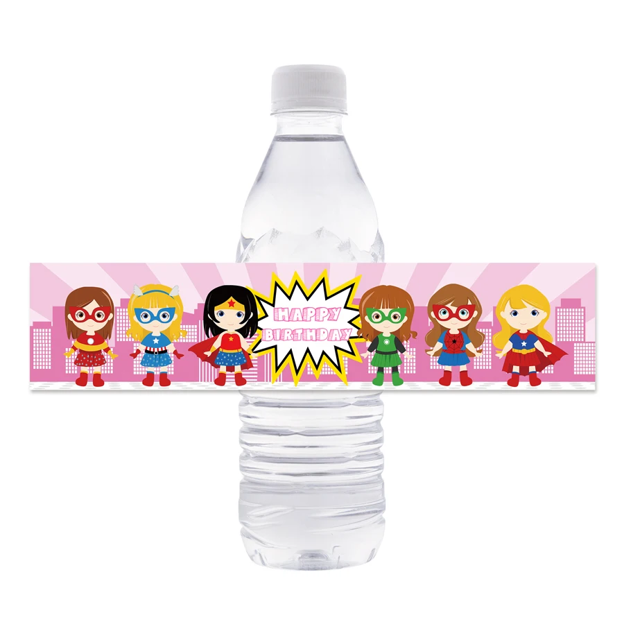 Супер геройская тематика бутылочка для девочек этикетки День Рождения украшения для вечеринки товары для девочек супер герой вечерние чехол для бутылки на заказ