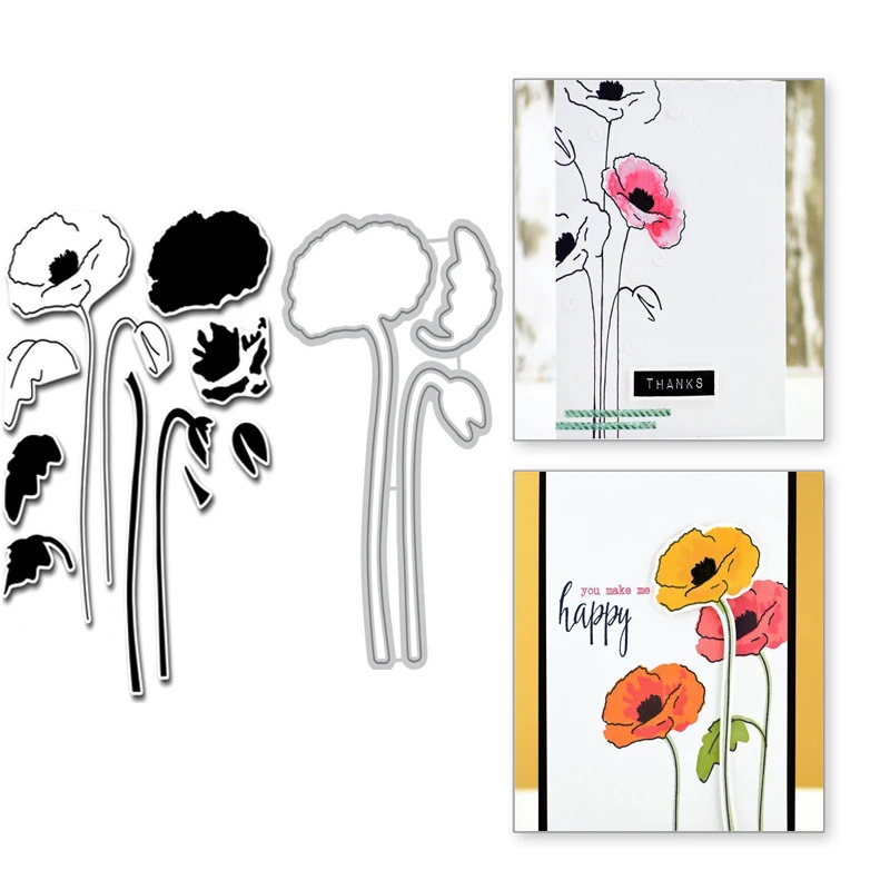 

Eastshape Poppy Metal Cutting Dies Flower Clear Stamps Scrapbooking For Making Cards Decorative Embossing DIY Crafts Stencils