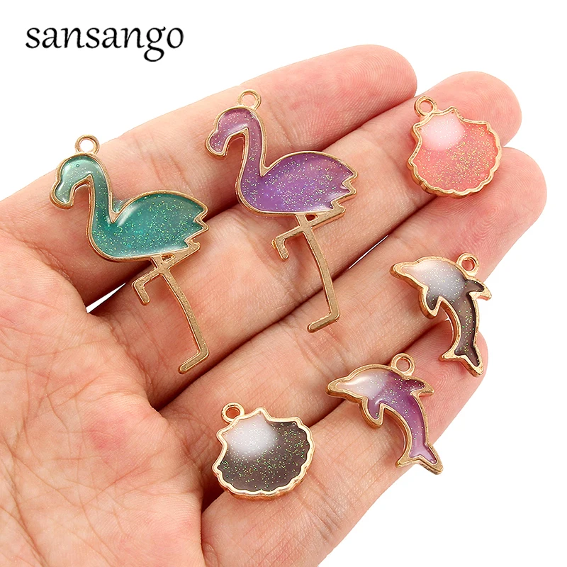 

Fashion Mixed Color Alloy Gold Insect Enamel Ladybird Beetle Shark Bird Charms Key Pendants Link DIY Ear Jewelry Accessory 10pc