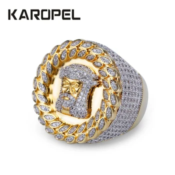 

Karopel Hip Hop Ring Iced Out Micro Pave CZ Jesus Cuban Rings Women & Men Gold Ring For Love Gift DropShopping