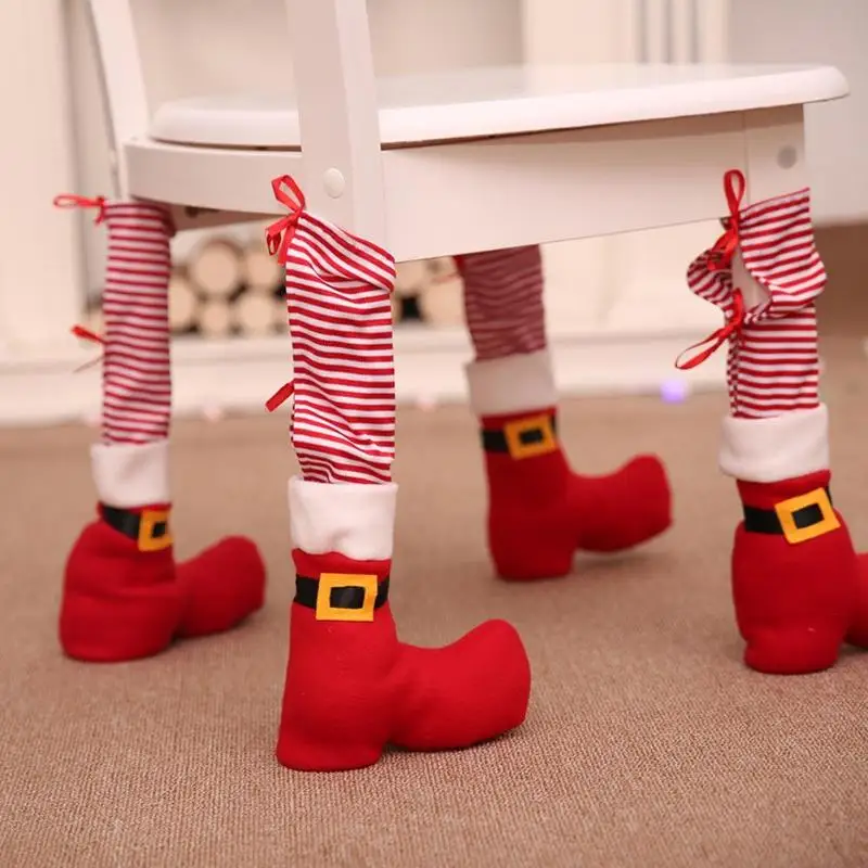 

Red Christmas Chair Leg Cover Restaurant Bars Chairs Protector Socks Christmas Decoration for home New Year Party Supplies