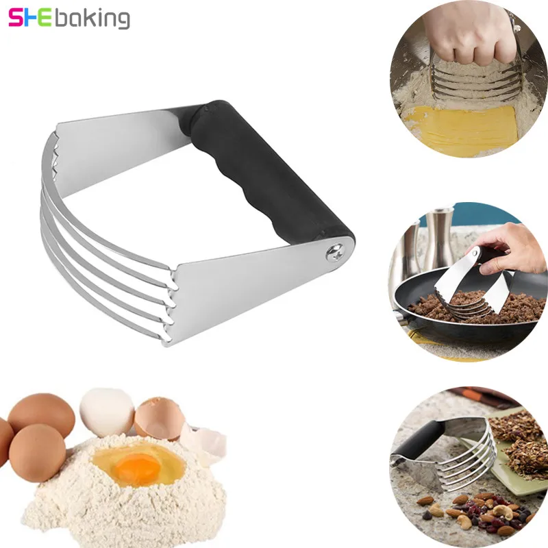 

Shebaking Stainless Steel Kitchen Craft Pastry Blender Flour Cream Mixer Stirrer Dough Cutter Blender Butter Press Baking Tool
