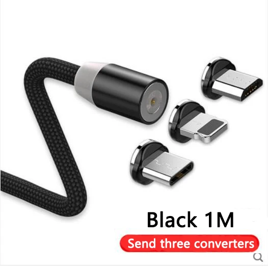 1 м Магнитный зарядный кабель Micro USB кабель для iPhone XR XS Max X магнитное зарядное устройство usb type C кабель светодиодный провод для зарядки - Цвет: Black
