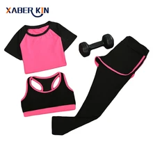 Новинка, Женский комплект из 3 предметов для йоги(рубашка+ штаны+ бюстгальтер), костюмы для бега, тренировочный костюм для фитнеса, одежда, Быстросохнущий Спортивный костюм, CT009-CGR1