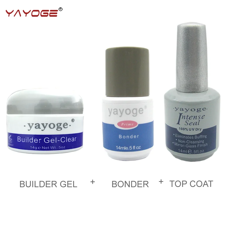 

builder gel for nail extensions kit led uv gel varnish set lacquer 3pcs YAYOGE manicure hard gel top and base coat primer