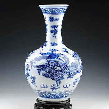 

Blue and White Porcelain Gragon Totem Decoration Traditional Chinese Elegant Tabletop Vase ZDV-M003QL03